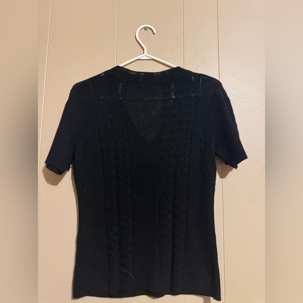 YUKA Wom XL short‎ sleeve V neck woven knit sweater Wool Angora Blend cable knit - Picture 3 of 9